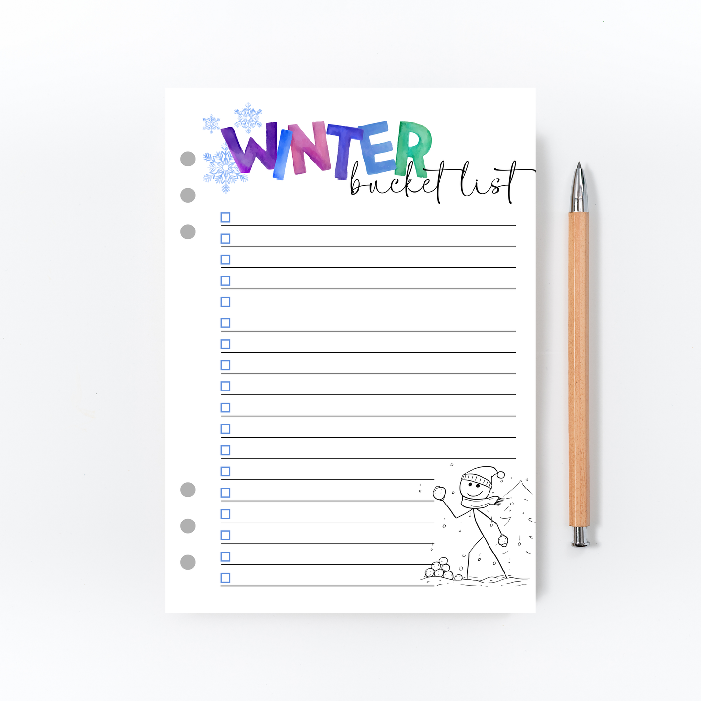 Winter Bucket List Page for Bullet Journal
