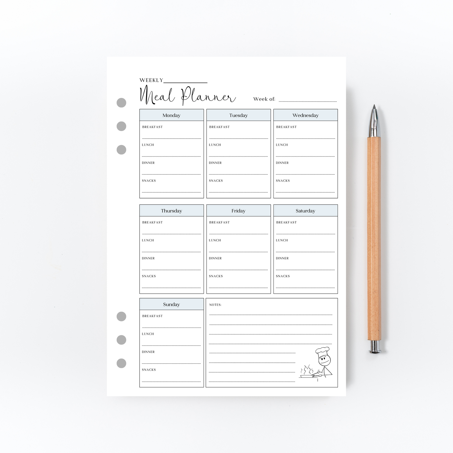 Weekly Meal Planner Page for Bullet Journal
