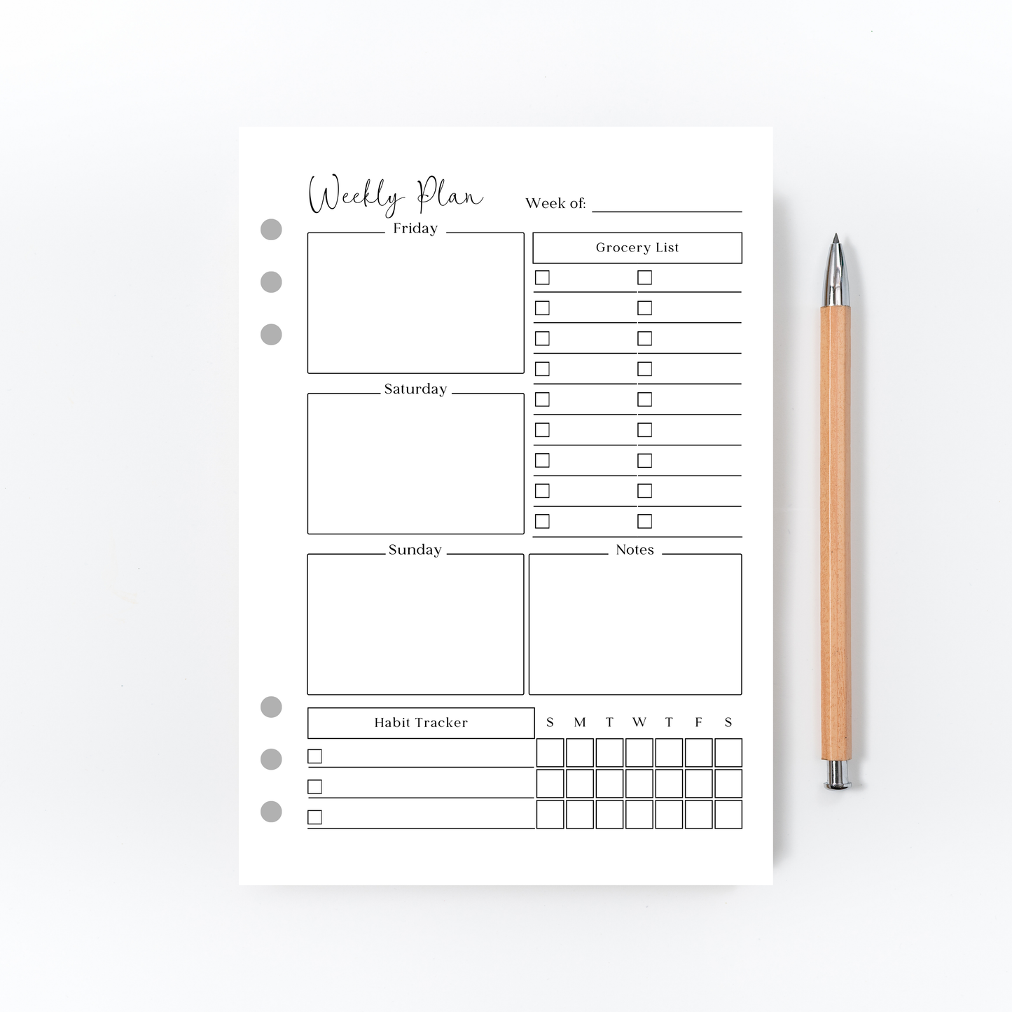 Weekly Plan Page for Bullet Journal