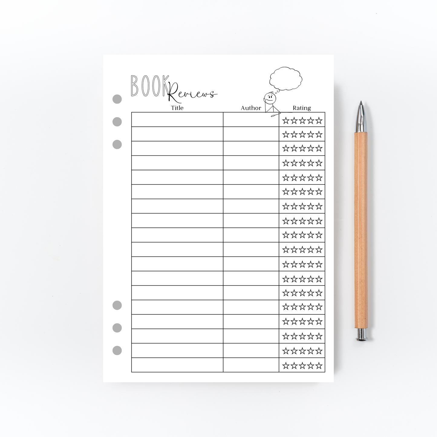 Book Review Log Page for Bullet Journal