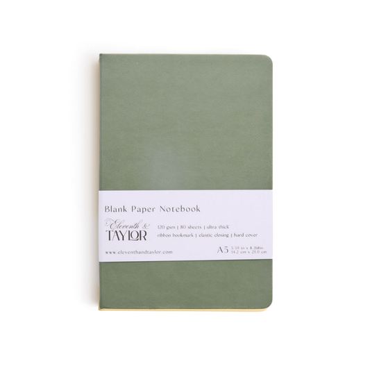Army Green Hard Cover Blank Page Journal: 120gsm Paper