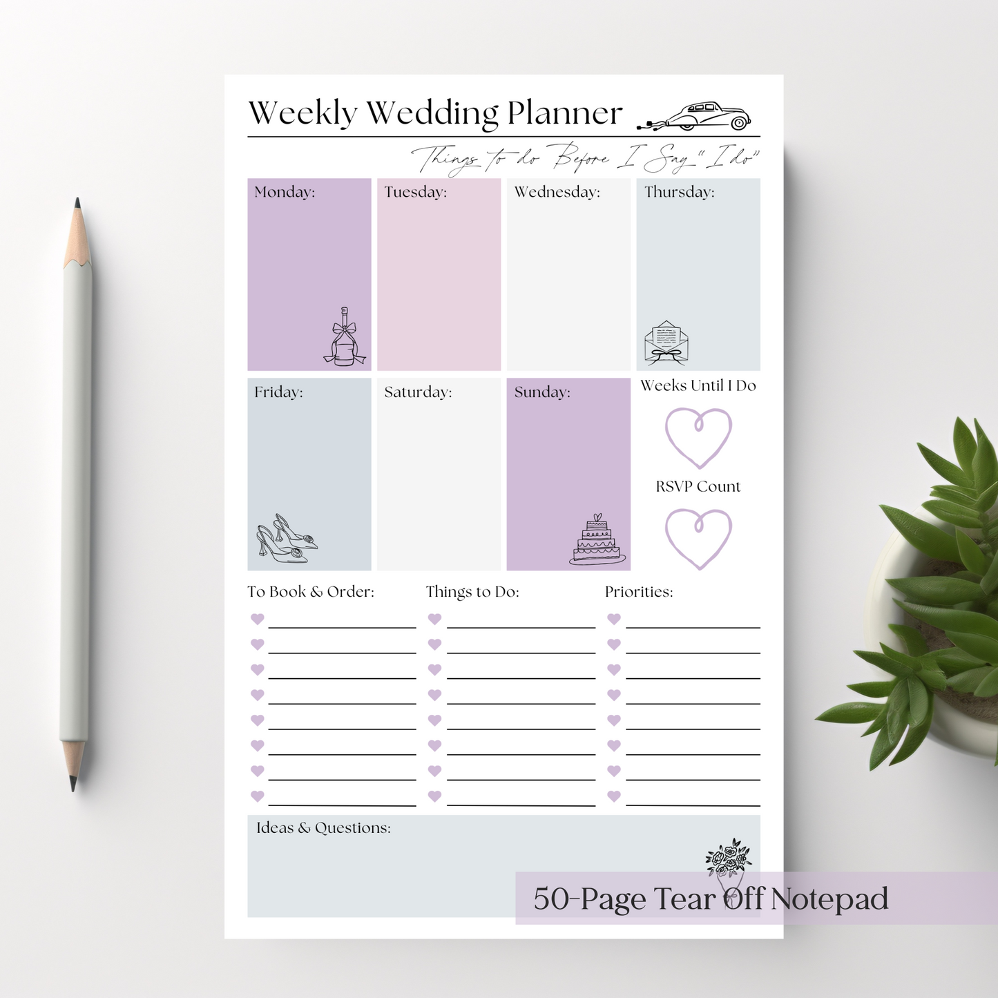 Weekly Wedding Planner Notepad
