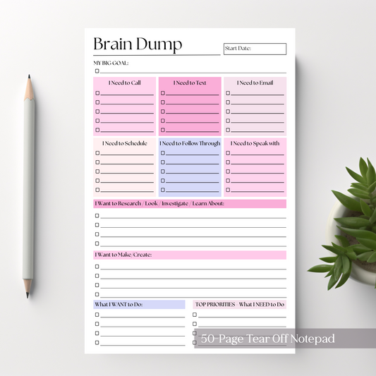 Brain Dump Planner Notepad in Pink