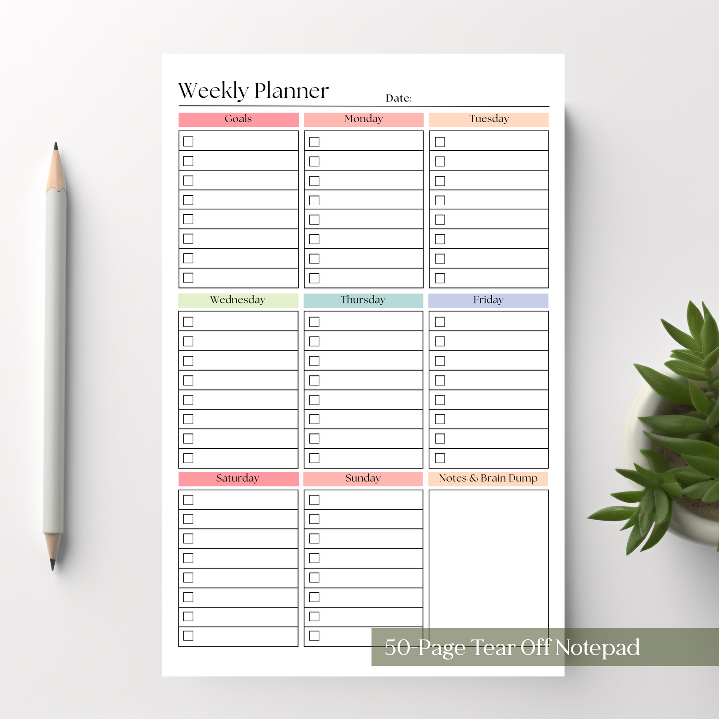 Weekly Task Checklist Notepad