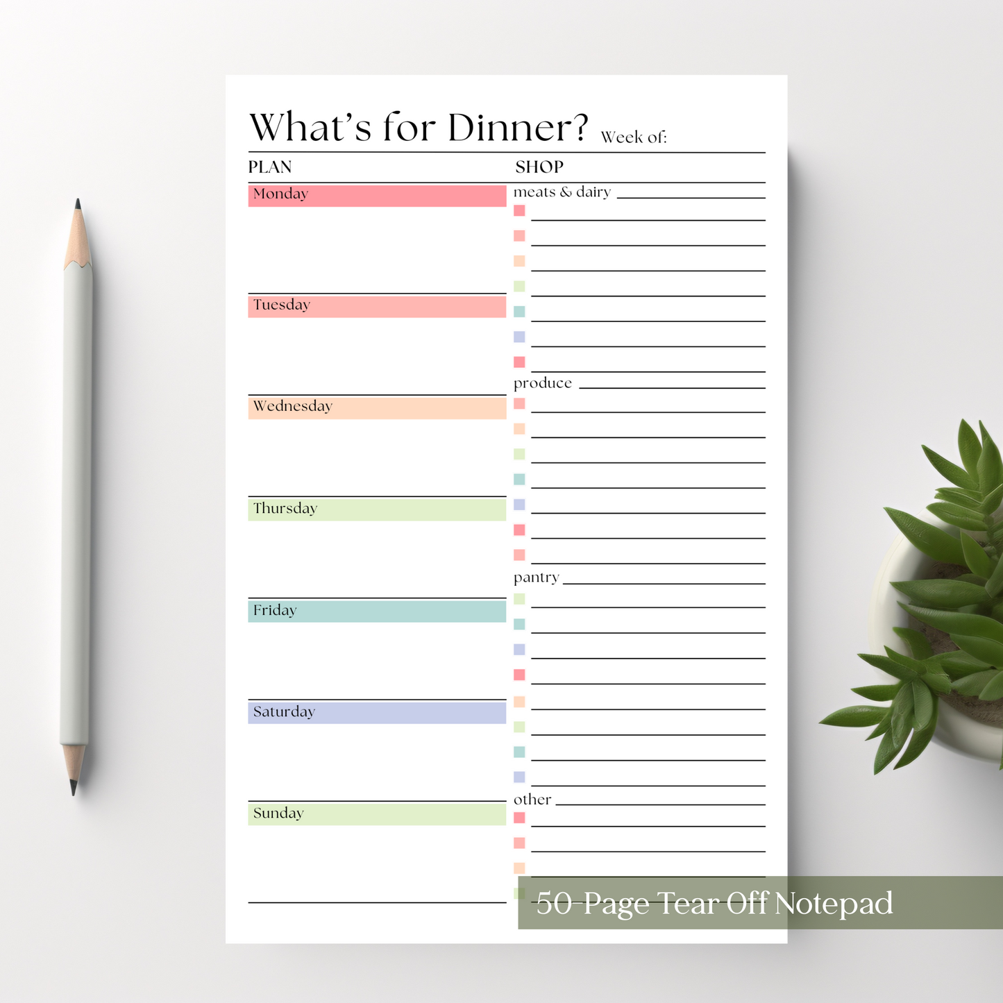 Weekly Meal Planner Notepad