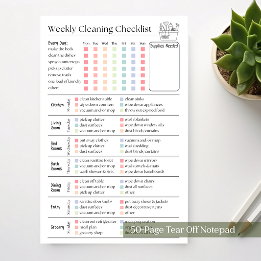 Weekly Cleaning Checklist Notepad