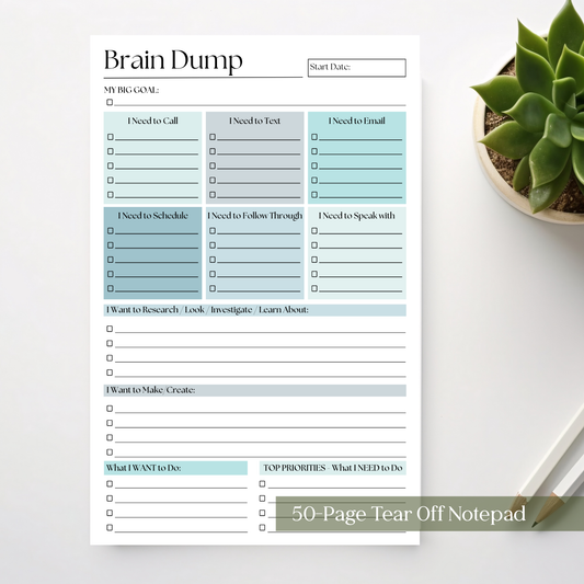 Brain Dump Planner Notepad in Blue