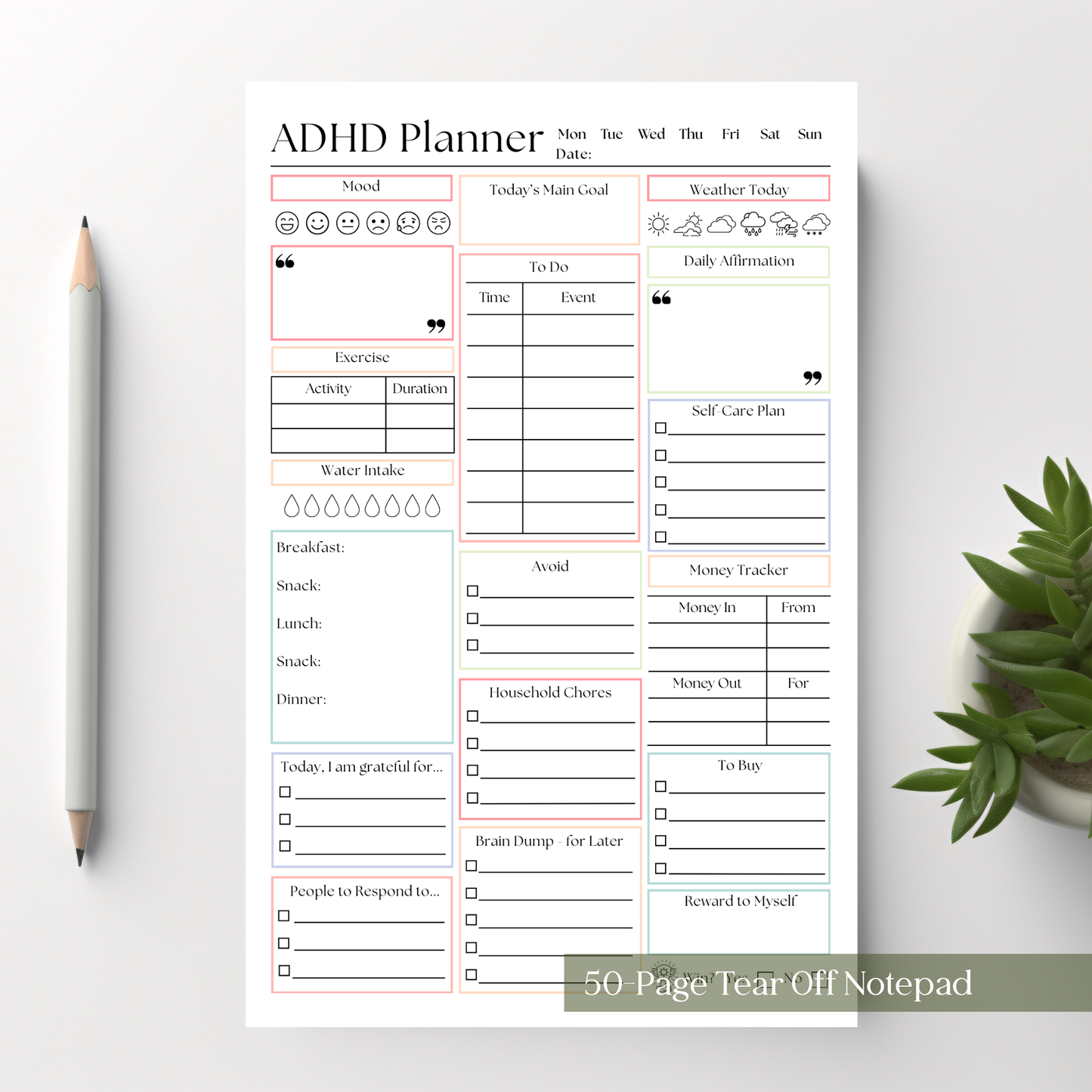 ADHD Productivity Planner Notepad