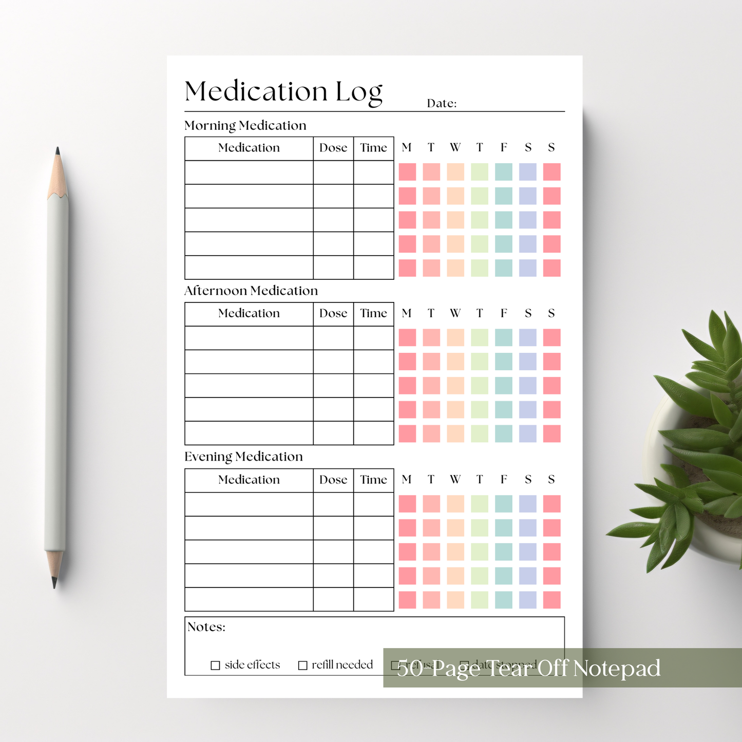 Medication & Vitamin Log Notepad