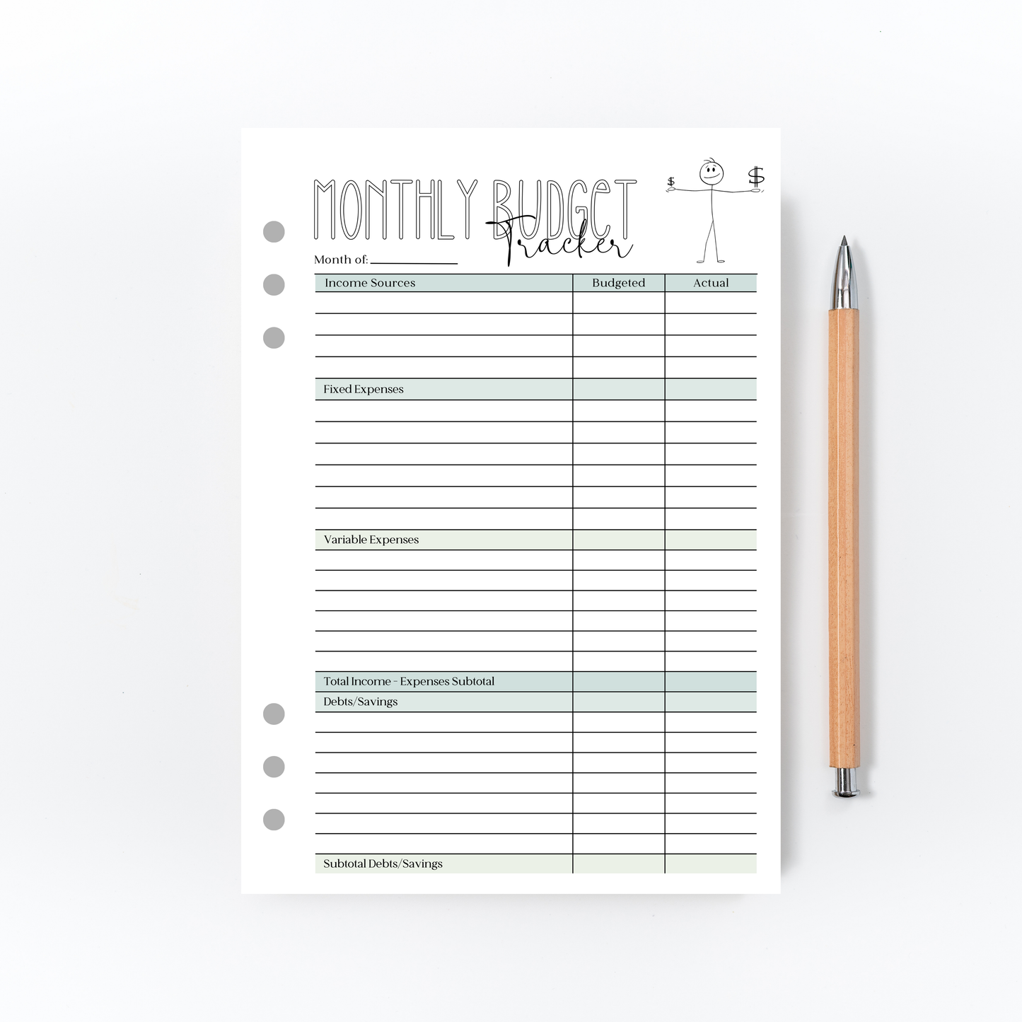 Monthly Budget Tracker for Bullet Journal