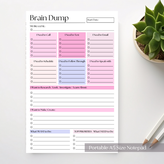 Brain Dump Planner Notepad in Pink