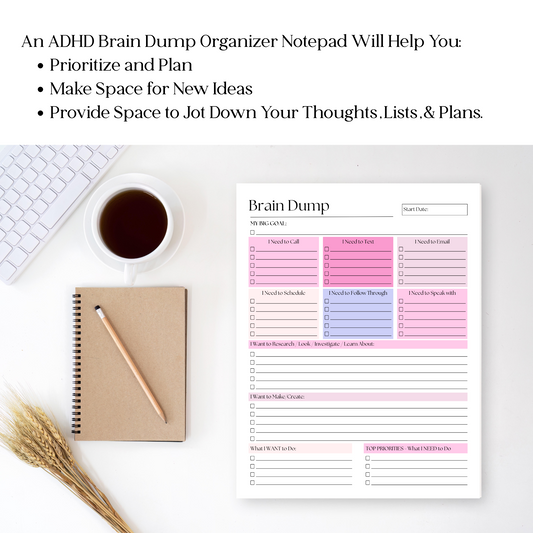 Large Brain Dump Planner Notepad in Pink