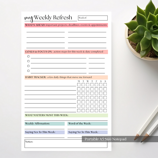 One Three Five Daily or Weekly Planner Notepad: 50 Page Tear Off Style