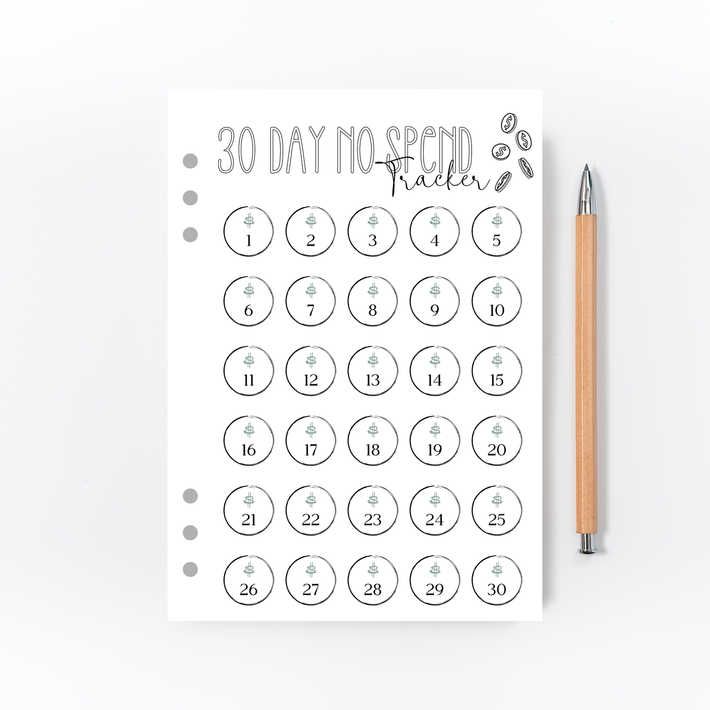 30 Day No Spend Tracker Page for Bullet Journal