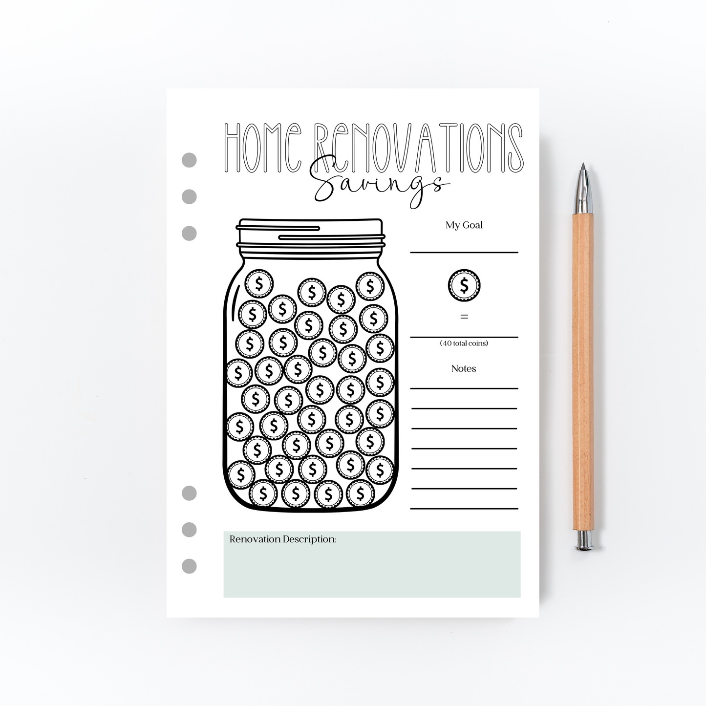 Home Renovations Page for Bullet Journal