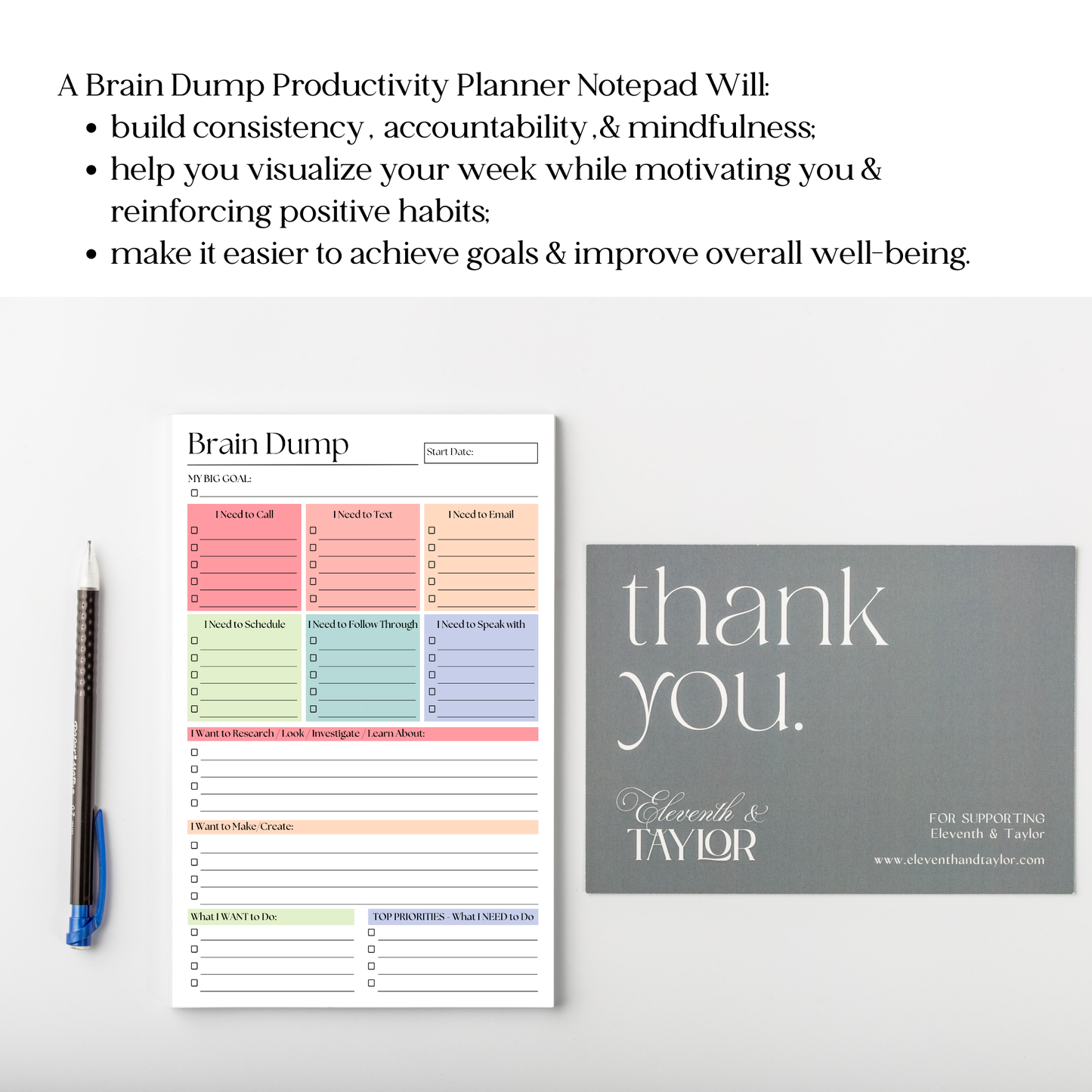 Brain Dump Planner Notepad in Rainbow