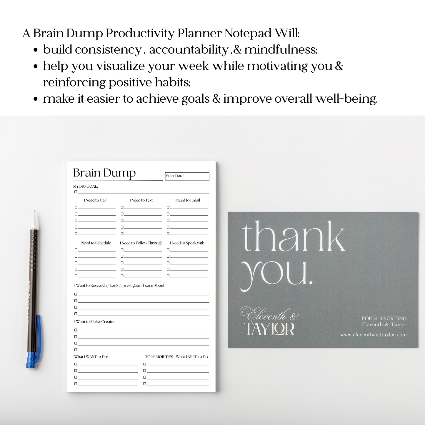 Brain Dump Planner Notepad in Black and White