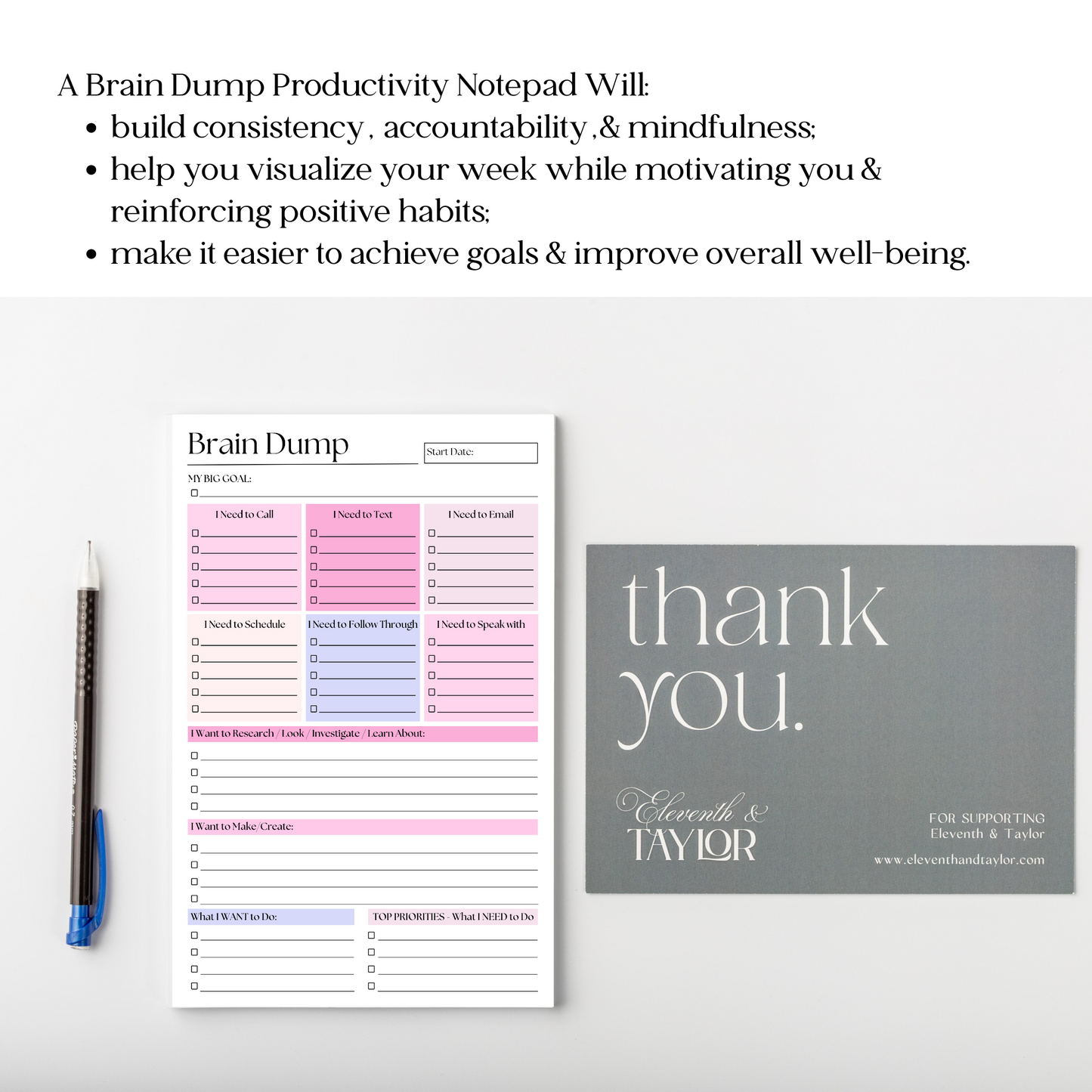 Brain Dump Planner Notepad in Pink