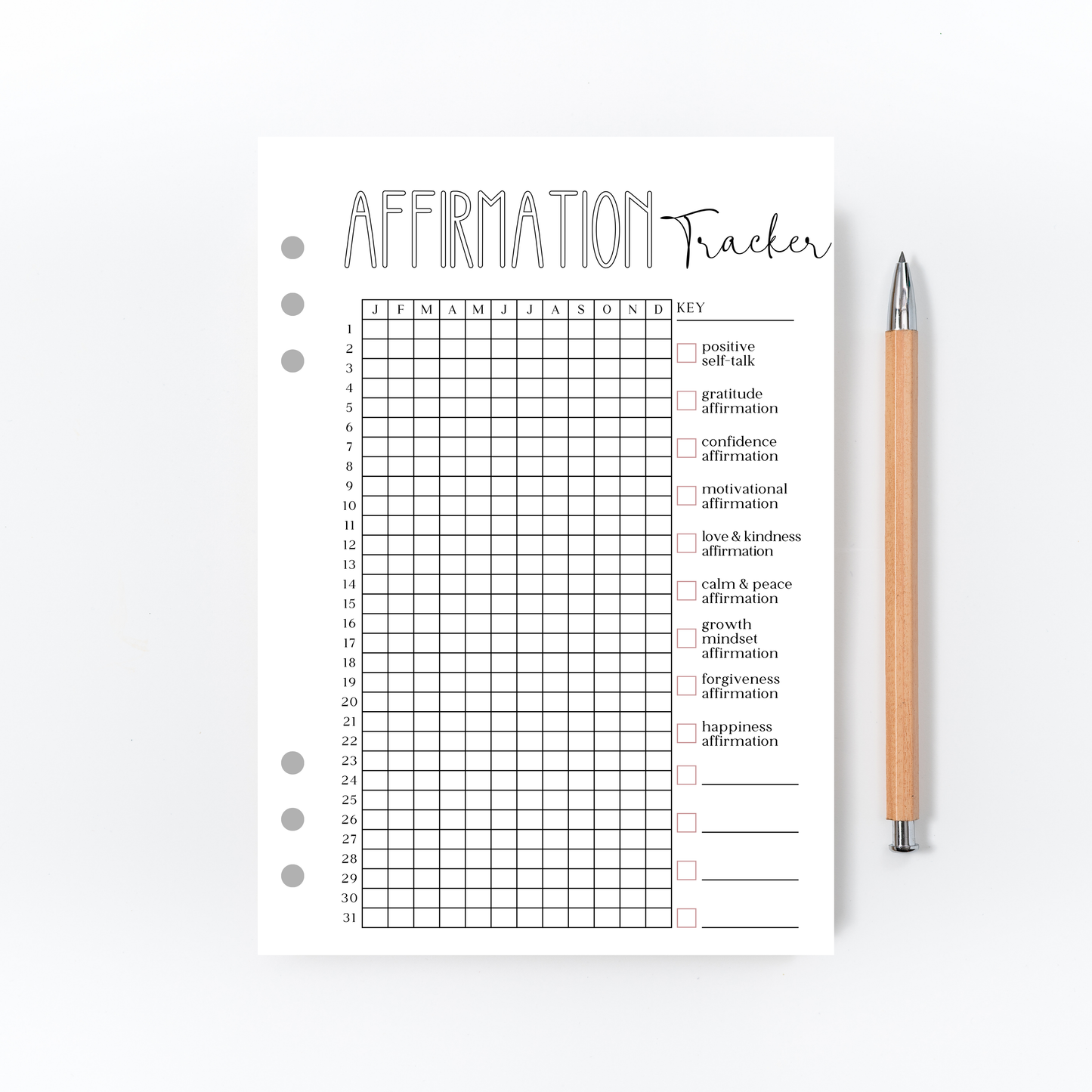 Daily Affirmation Tracker for Bullet Journal