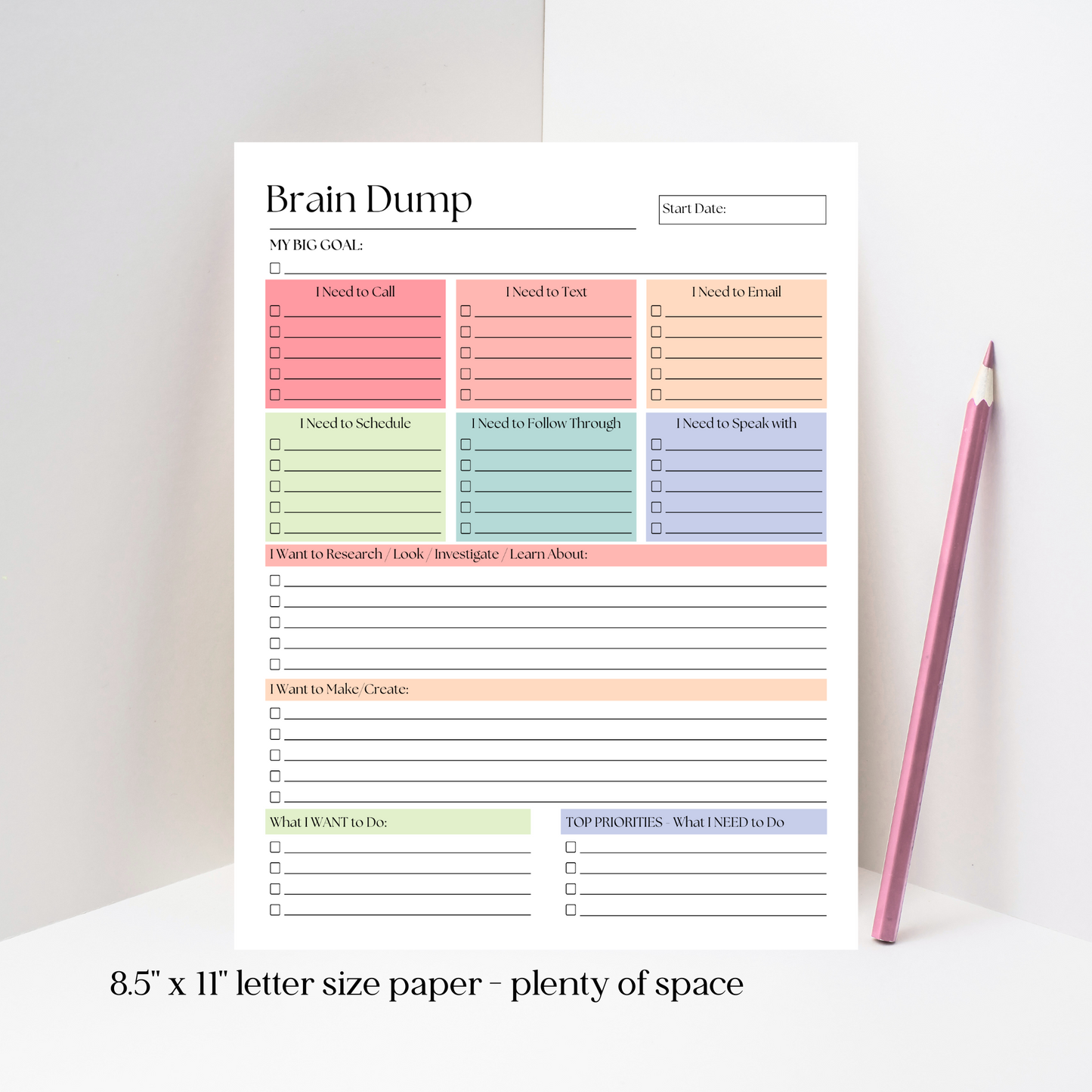 Large Brain Dump Planner Notepad in Rainbow