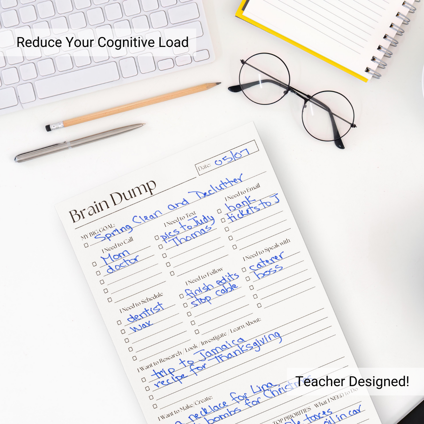 Brain Dump Planner Notepad in Black and White