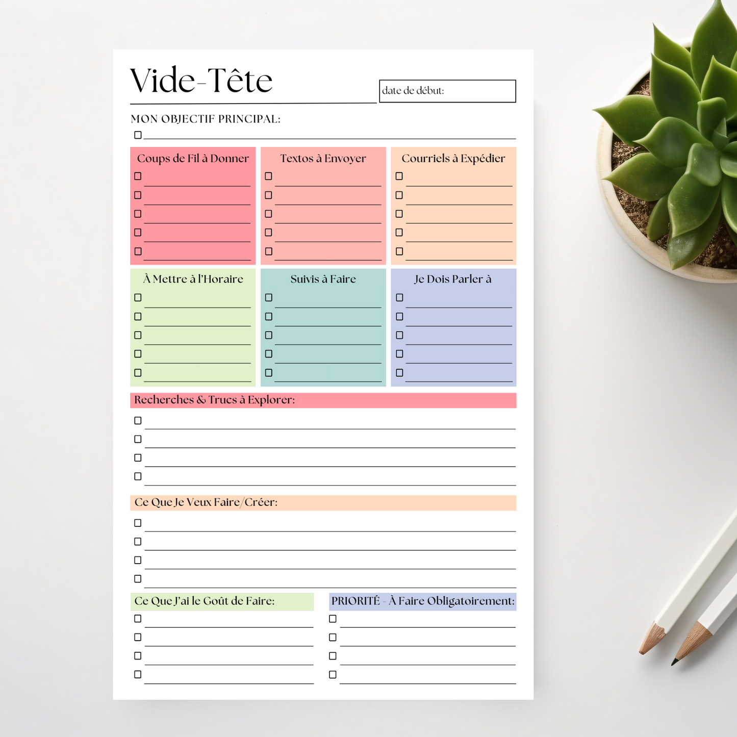 French Language Brain Dump Planner Notepad