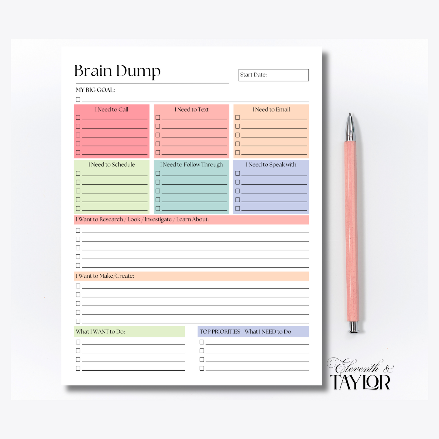 Large Brain Dump Planner Notepad in Rainbow