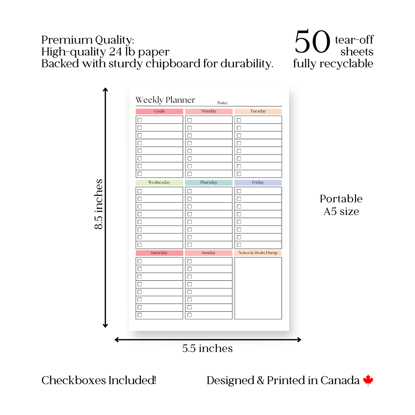 Weekly Task Checklist Notepad