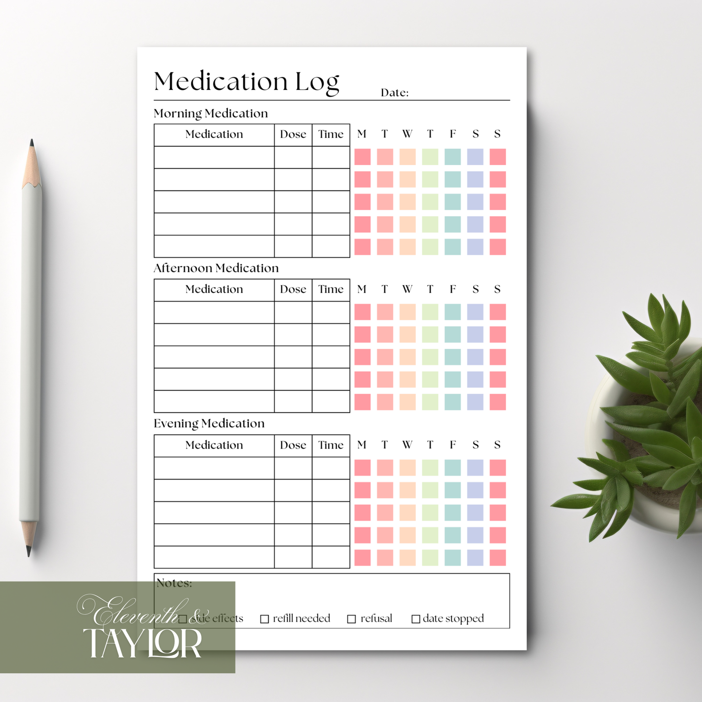 Medication & Vitamin Log Notepad