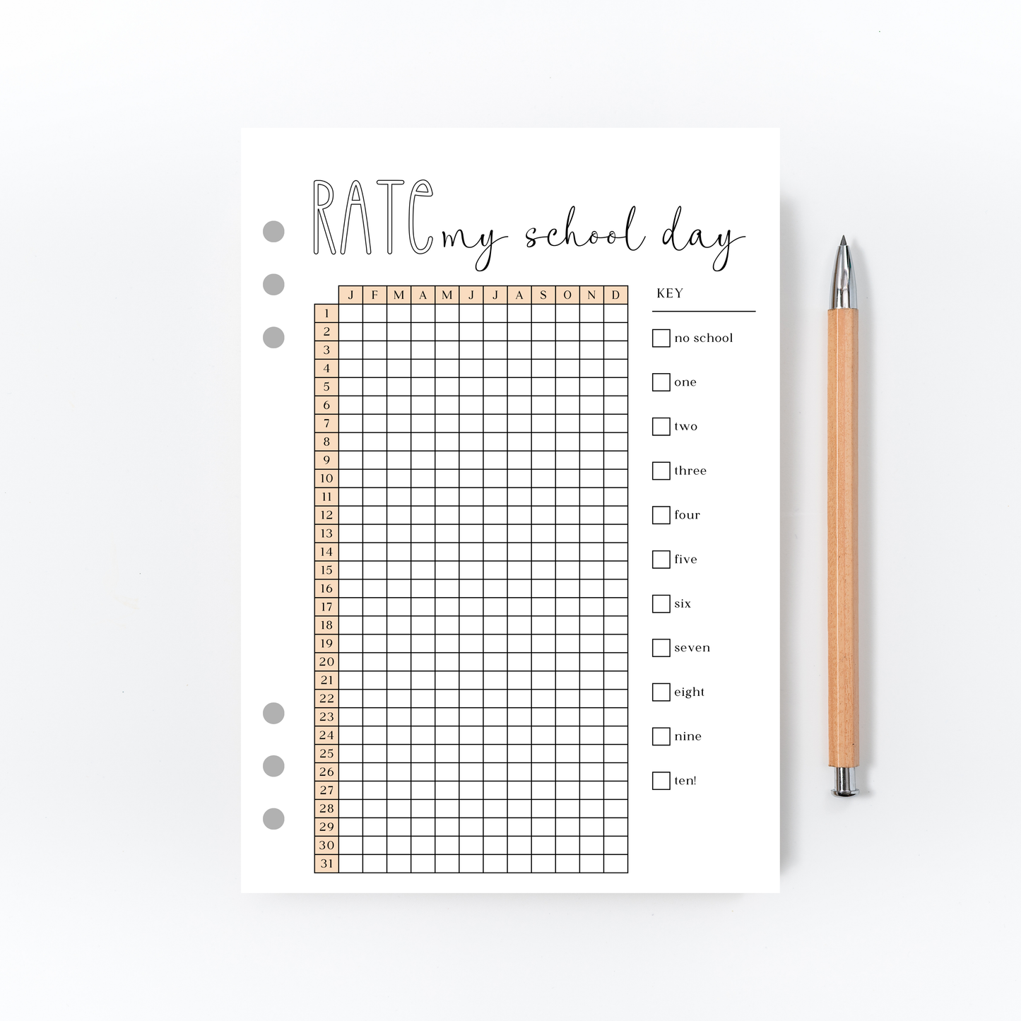 Rate My School Day Tracker for Bullet Journal
