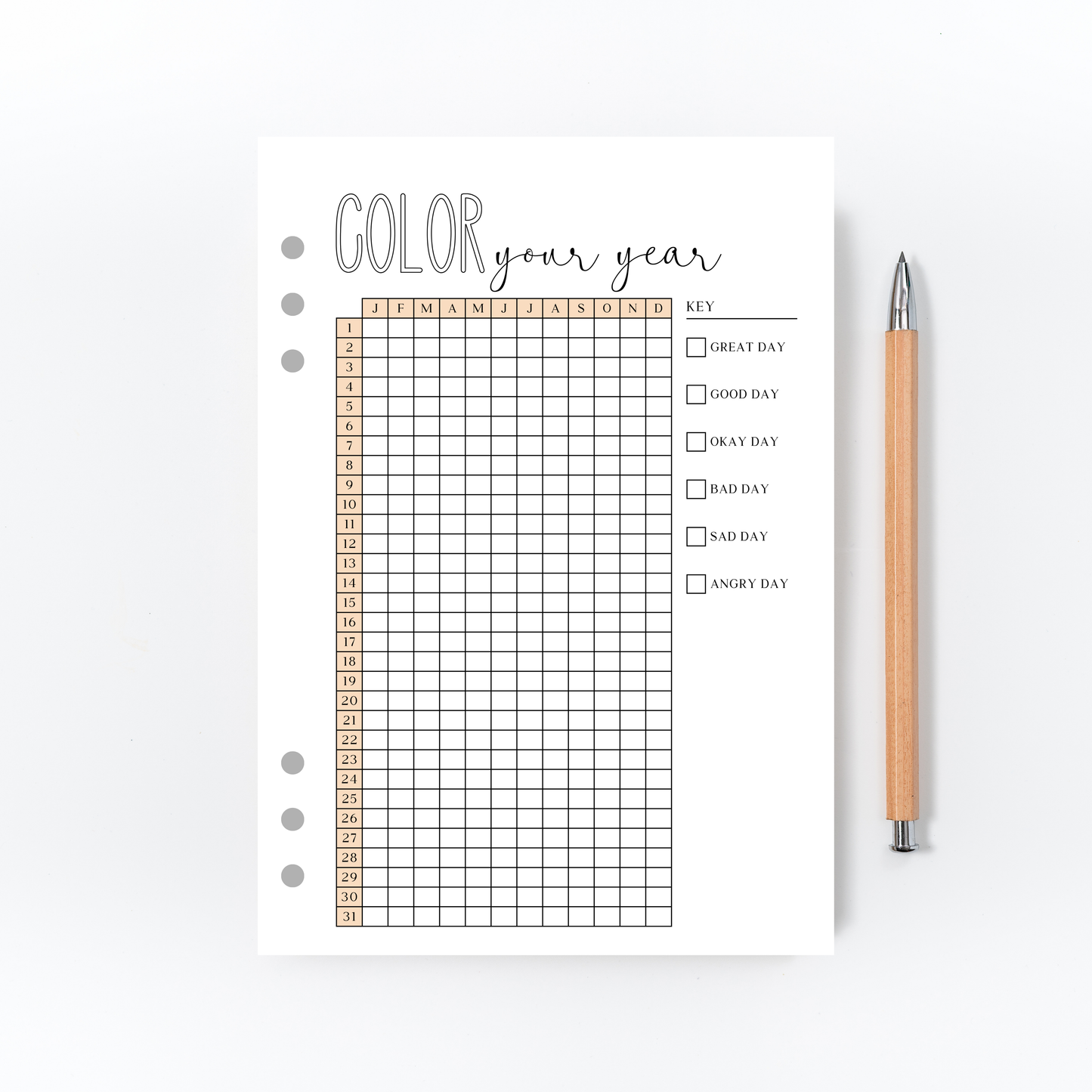 Color Your Year in Pixels Tracker for Bullet Journal