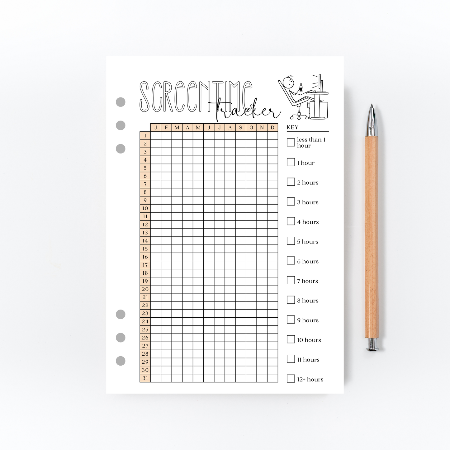 Screentime Tracker Page for Bullet Journal