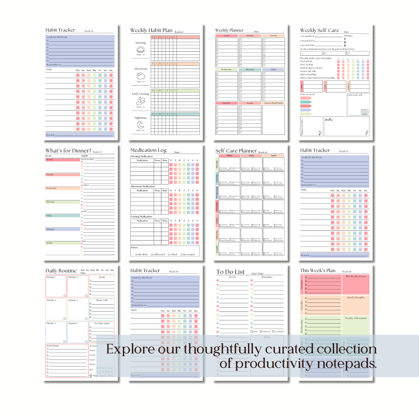 Large Brain Dump Planner Notepad in B&W
