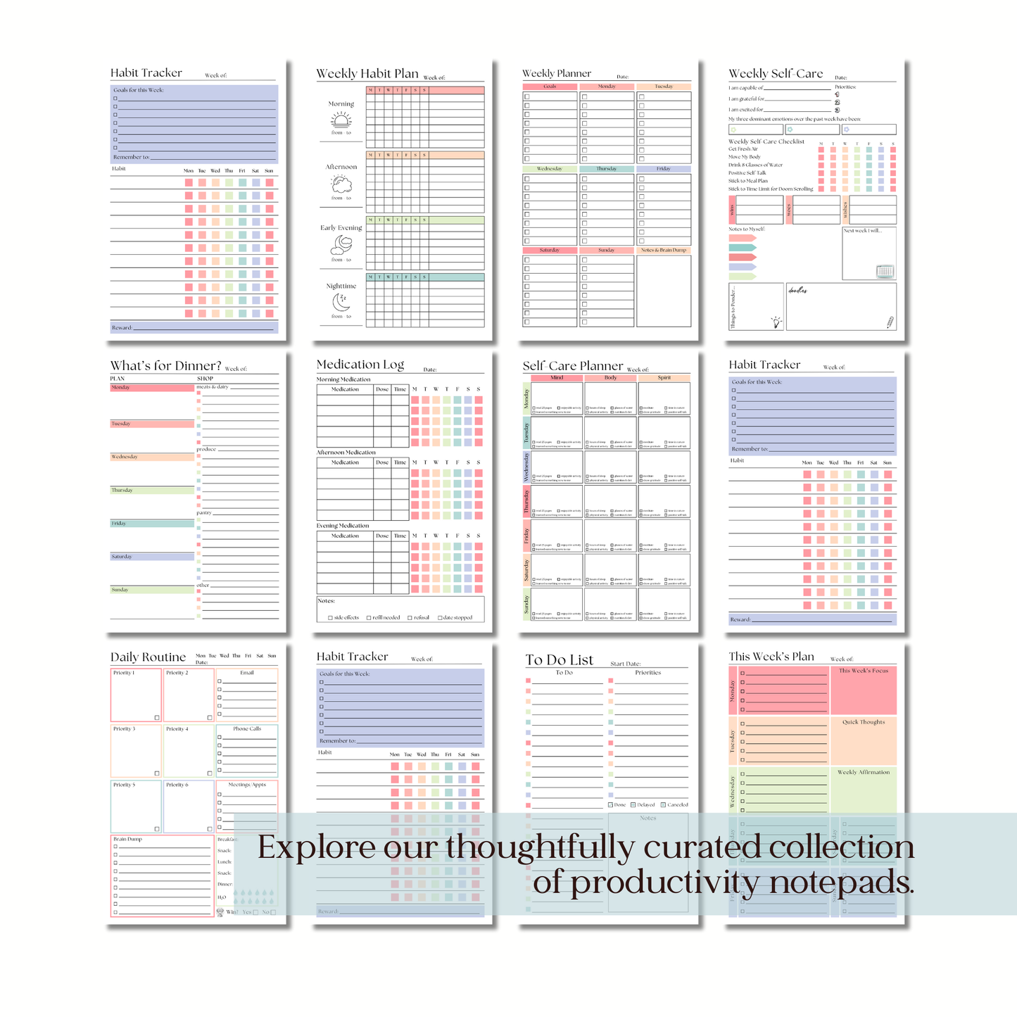 Large Brain Dump Planner Notepad in Blue