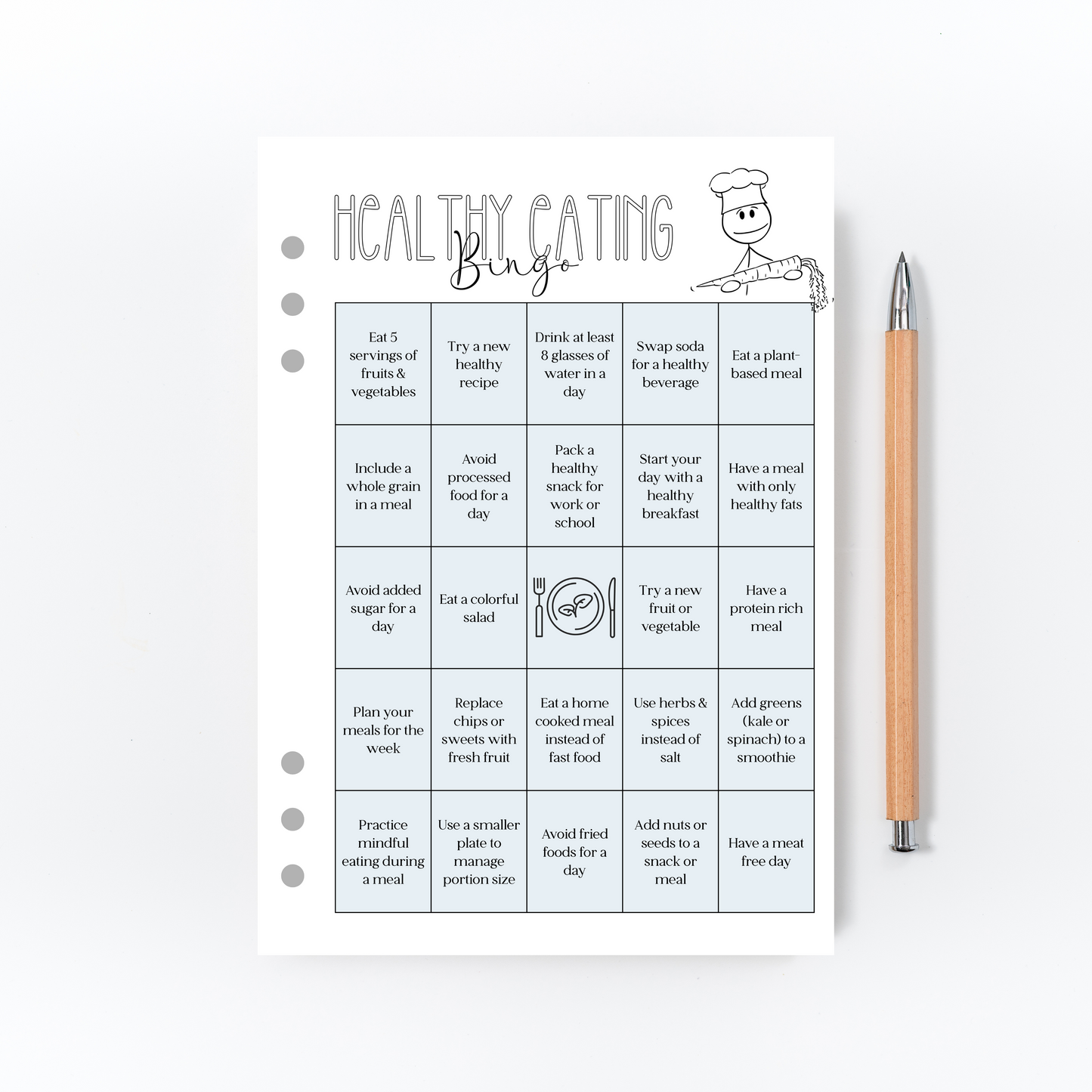 Healthy Eating BINGO Page for Bullet Journal