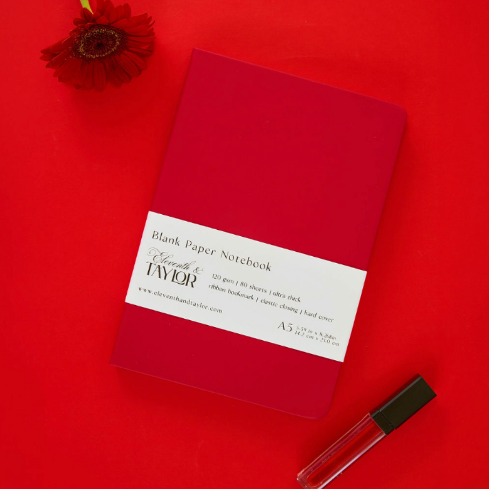 Fire Engine Red Hard Cover Blank Page Journal: 120gsm Paper