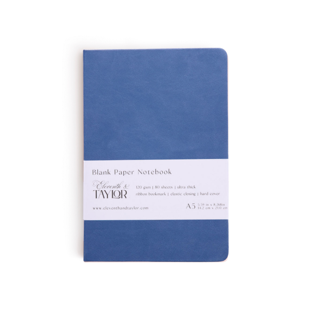 Ocean Blue Hard Cover Blank Page Journal: 120gsm Paper