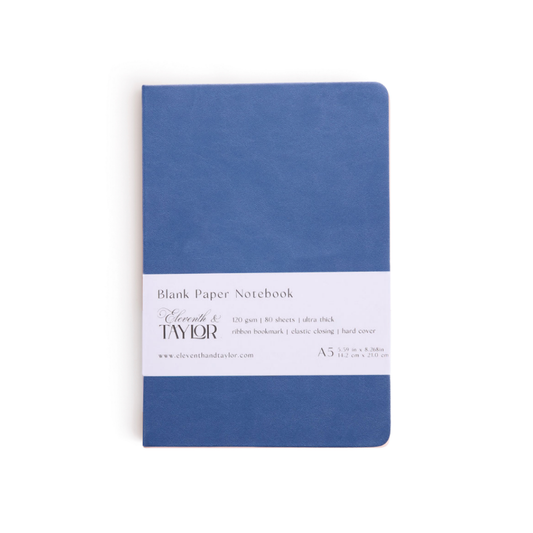 Ocean Blue Hard Cover Blank Page Journal: 120gsm Paper