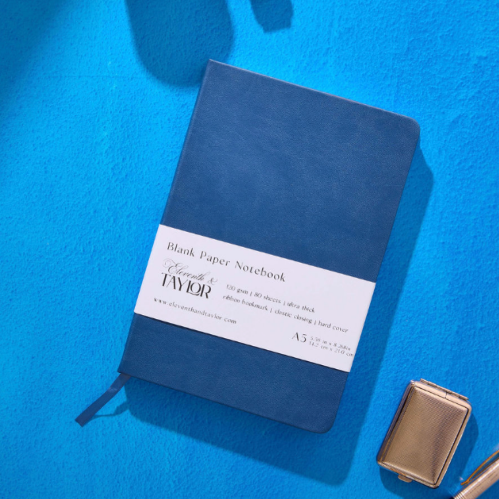 Ocean Blue Hard Cover Blank Page Journal: 120gsm Paper