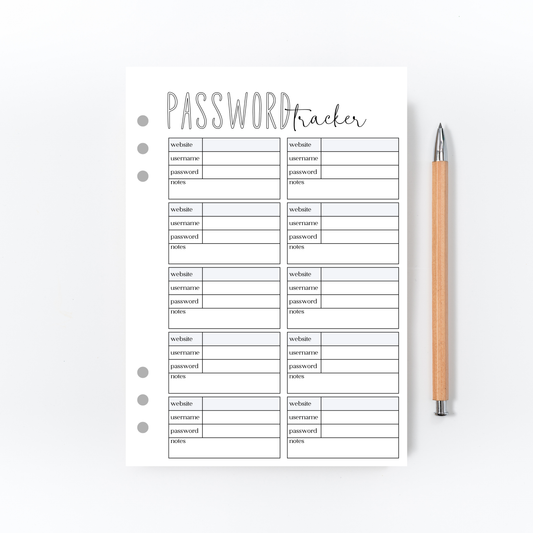 Password Tracker Page for Bullet Journal