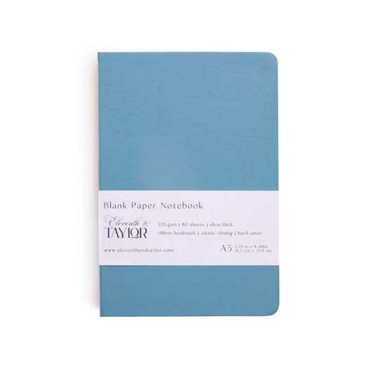 Teal Blue Hard Cover Blank Page Journal: 120gsm Paper