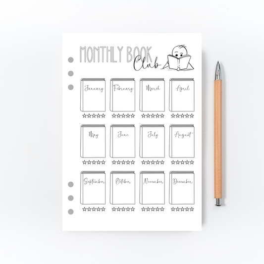 Monthly Book Club Tracker Page for Bullet Journal
