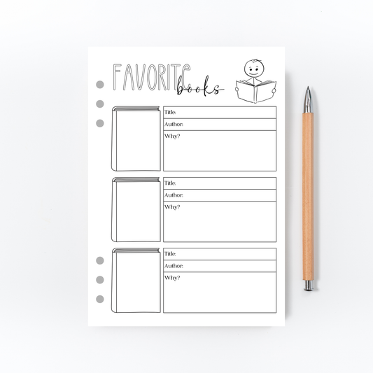 Favorite Books Page for Bullet Journal