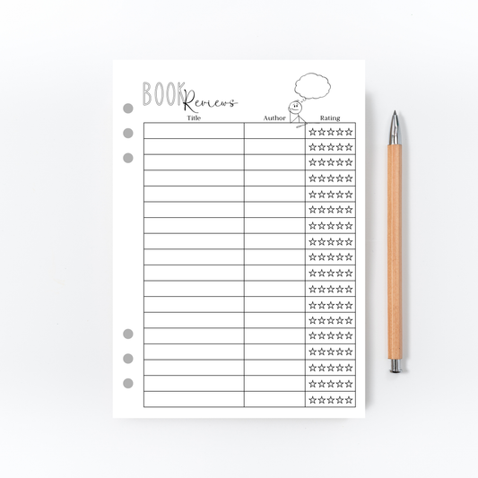 Book Review Log Page for Bullet Journal