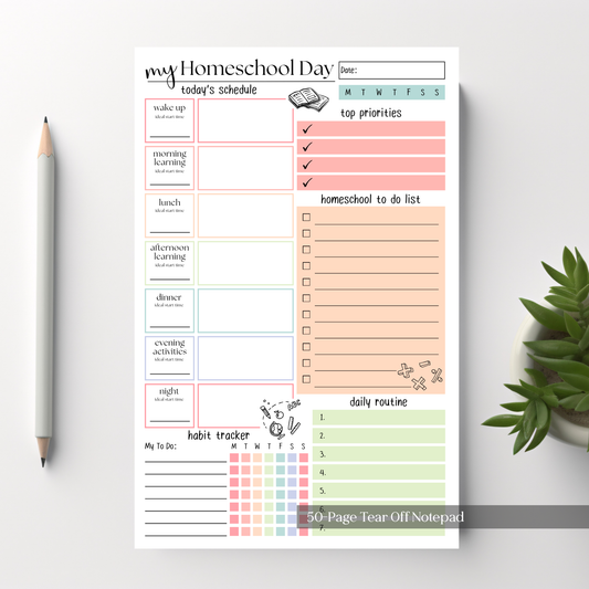 Homeschool Schedule and Daily Planner 50 Page Notepad