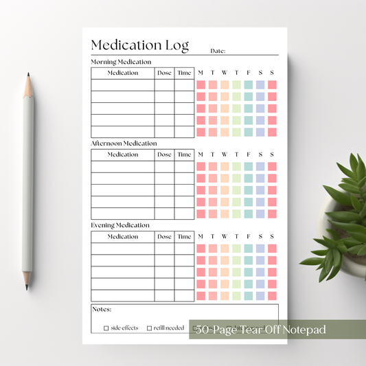 Medication & Vitamin Log Notepad