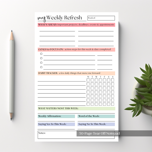 One Three Five Daily or Weekly Planner Notepad: 50 Page Tear Off Style