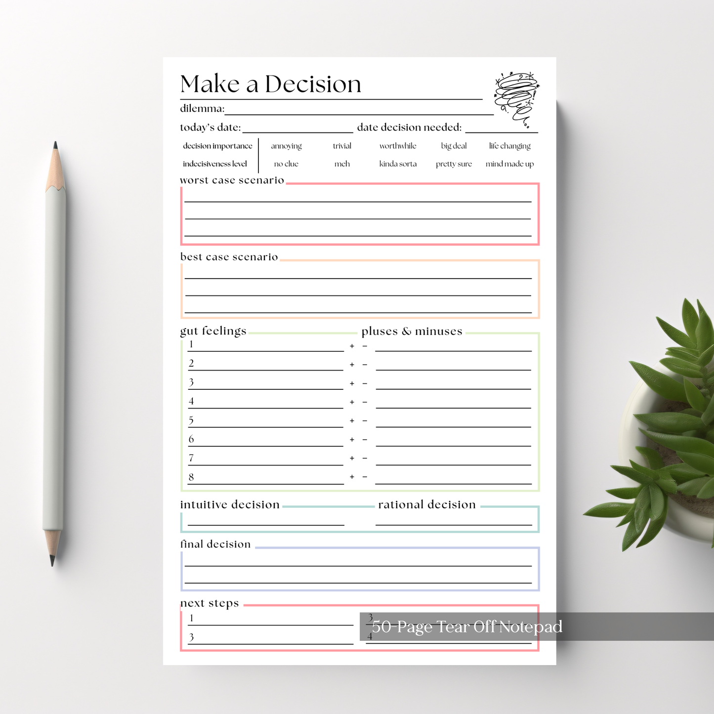 Decision Making Planner Notepad: 50 Page Tear Off Style Notepad