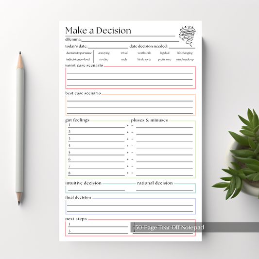 Decision Making Planner Notepad: 50 Page Tear Off Style Notepad