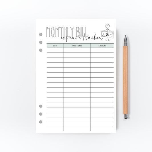 Monthly Bill Expense Tracker for Bullet Journal